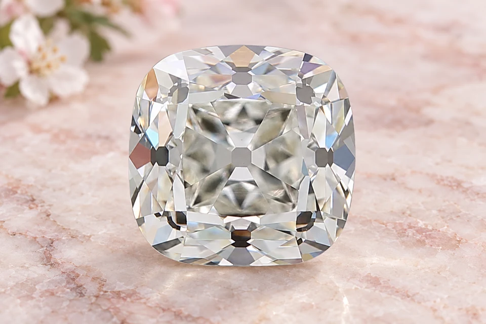 Mise en scène du diamant old miner sq de 1,5 carat sur un fond mineral
