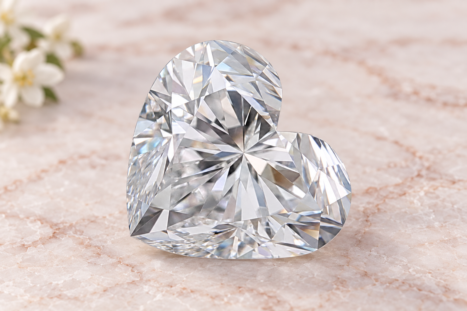 Mise en scène du diamant cœur de 0,7 carat sur un fond mineral
