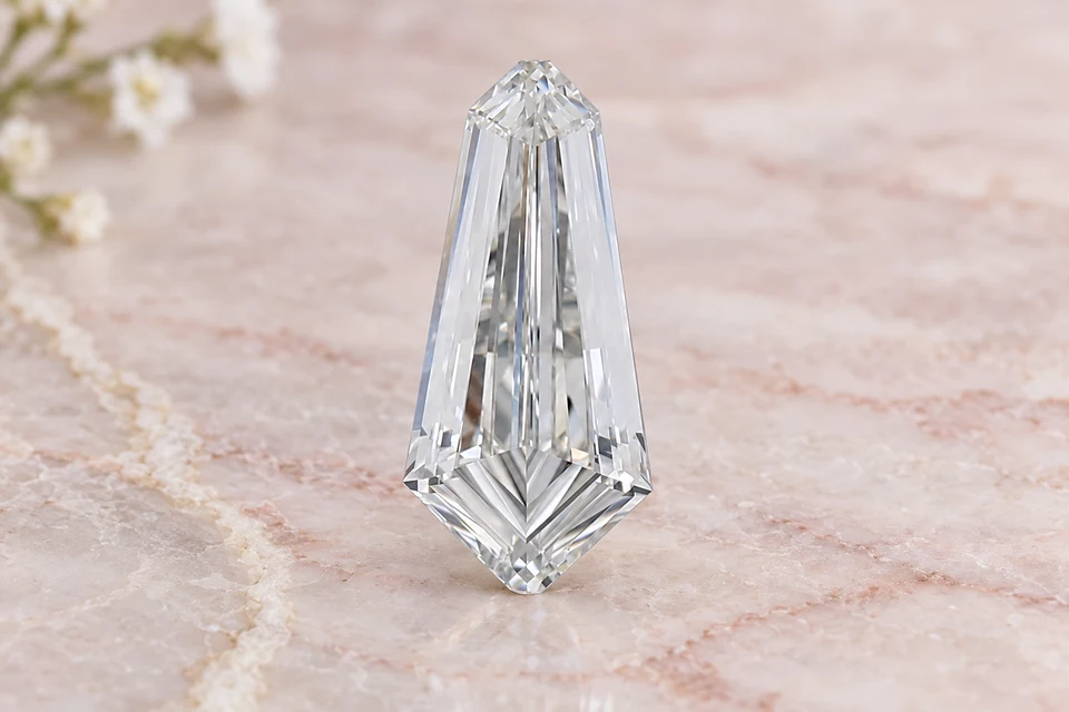 Mise en scène du diamant kite de 0,41 carat sur un fond mineral