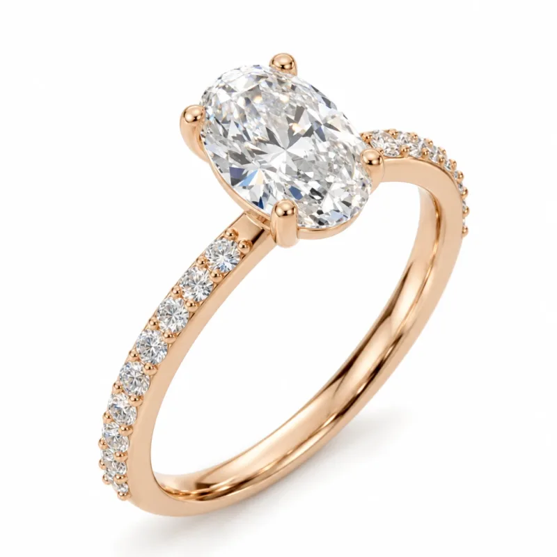 Bague solitaire Isoline ovale en or rose 18 carats, vue du bijou