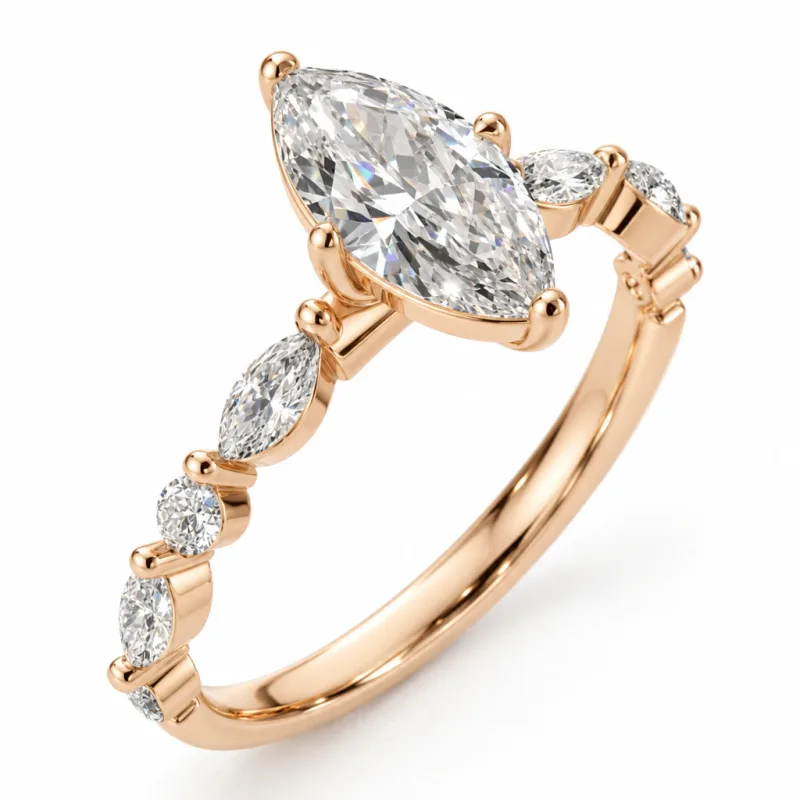 Bague solitaire Perspective marquise en or rose 18 carats, vue du bijou