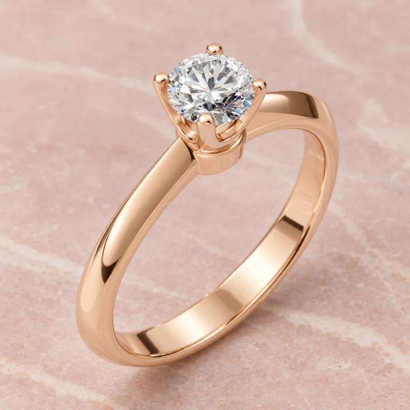 Bague solitaire Floriane rond en or rose 18 carats, vue d’ambiance