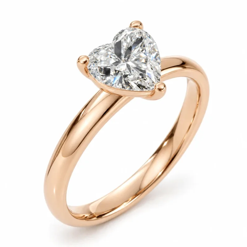 Bague solitaire Ophélie cœur en or rose 18 carats, vue du bijou