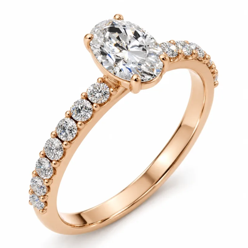 Bague solitaire Lyra ovale en or rose 18 carats, vue du bijou